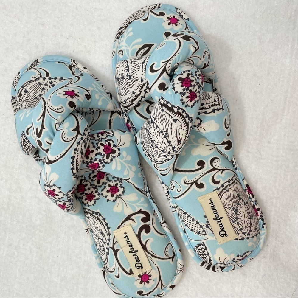 Dearfoams Angela Paisley Slides Medium 7/8 Memory Foam Cozy Boho House Slippers - Picture 2 of 9